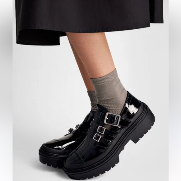 Converse Shoes - Converse Black Patent Triple-Buckle Platform Loafers